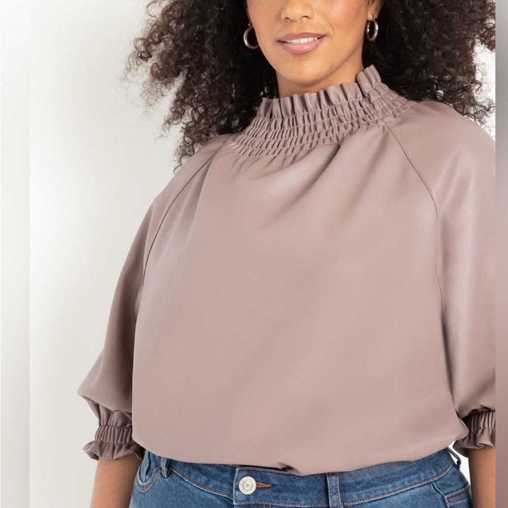 ELOQUII Faux Leather Top Color Putty EUC